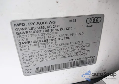 2018 Audi Q5 2.0T Premium/2.0T Tech Premium из США, поврежденный, VIN WA1BNAFY6J2164933